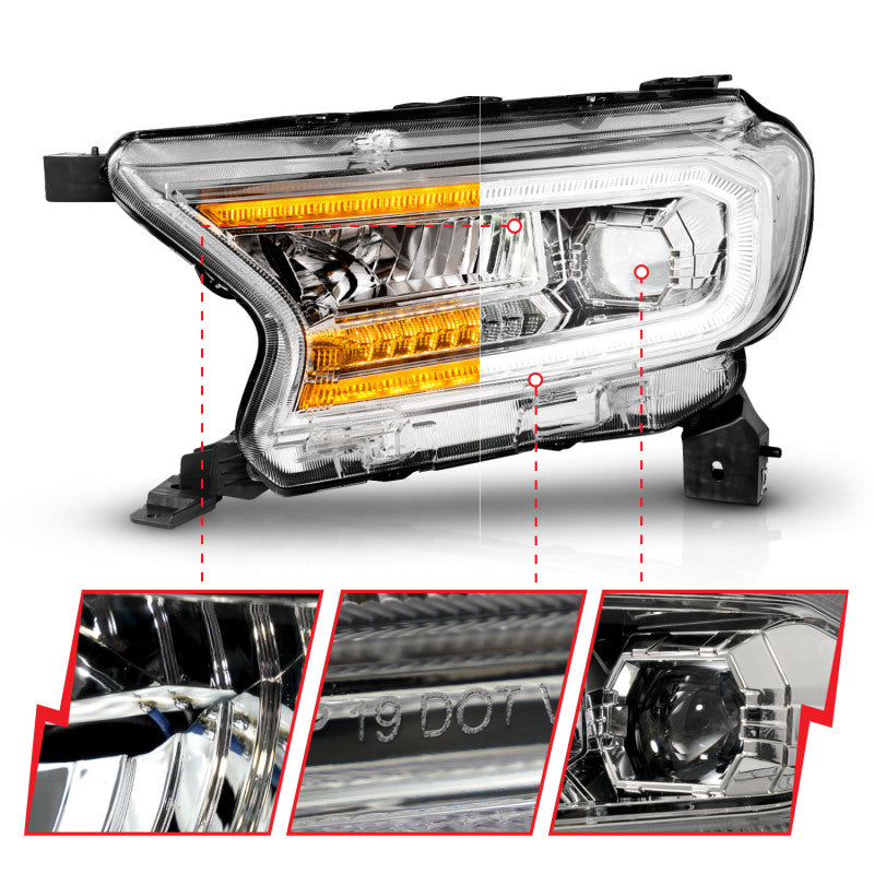 ANZO 19-23 Ford Ranger Full LED Projector Headlights w/ Initiation & Sequential - Chrome-SR1 Performance
