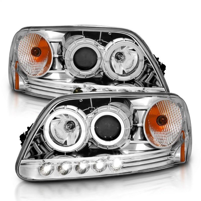 ANZO 1997.5-2003 Ford F-150 Projector Headlights w/ Halo and LED Chrome 1pc-SR1 Performance