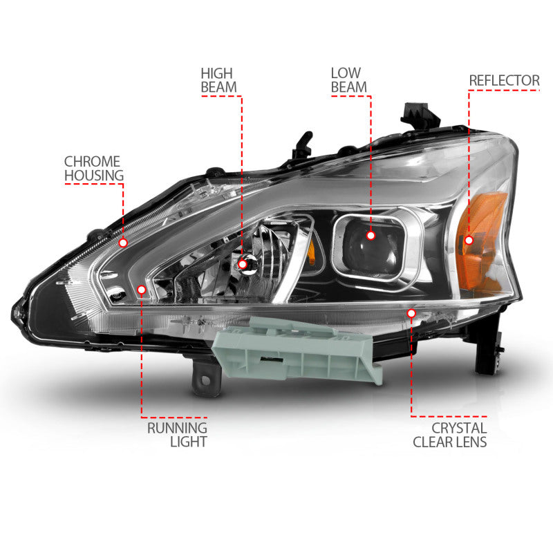 ANZO 13-15 Nissan Altima (w/o Factory HID Bulbs) Projector Headlights - w/ Light Bar Chrome Housing-SR1 Performance