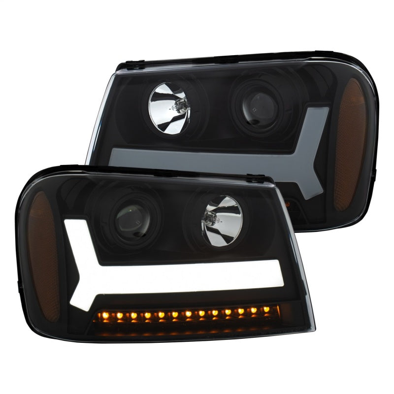 ANZO 2006-2009 Chevrolet Trailblazer Projector Headlights w/ Plank Style Design Black w/ Amber-SR1 Performance