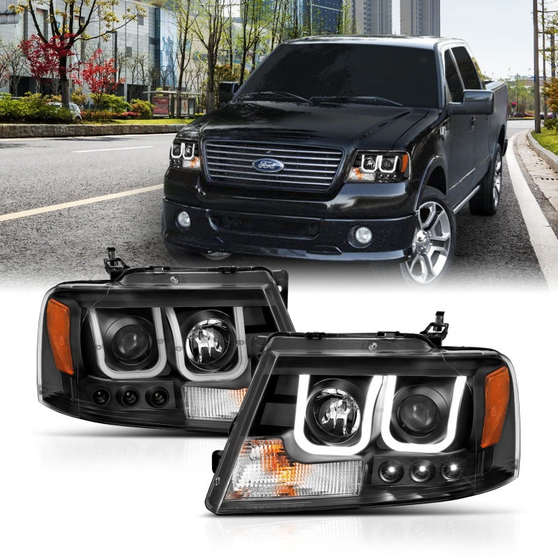 ANZO 2004-2008 Ford F-150 Projector Headlights w/ U-Bar Black-SR1 Performance