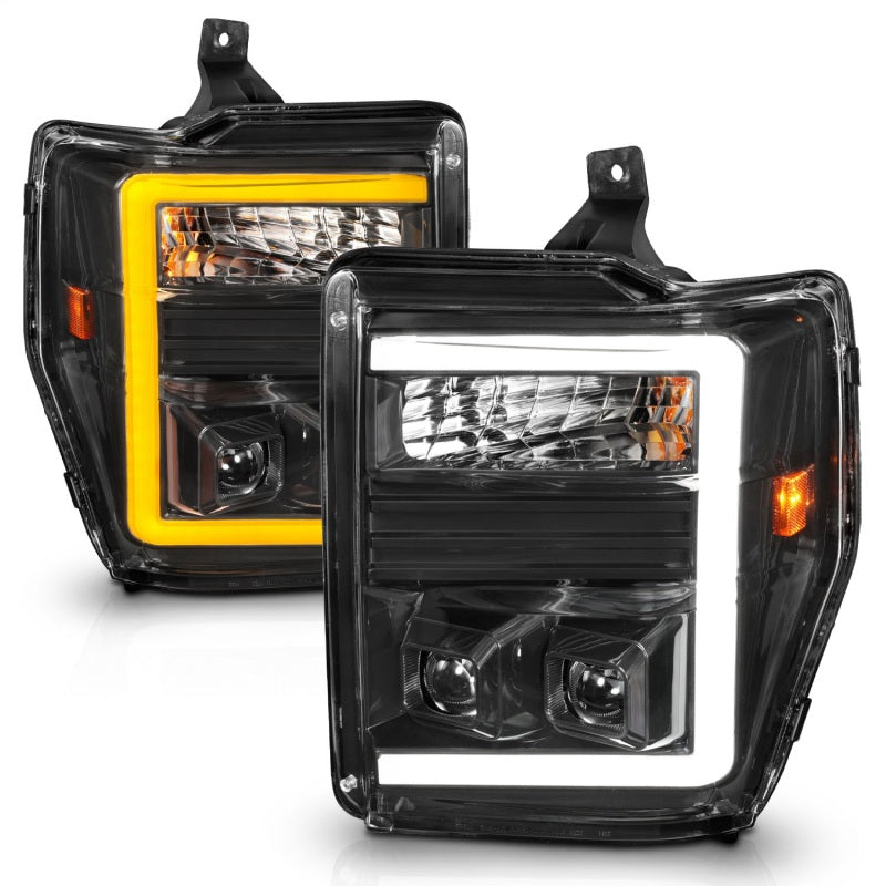 ANZO 08-10 Ford F-250 - F-550 Super Duty Projector Headlights w/ Light Bar Switchback Black Housing-SR1 Performance