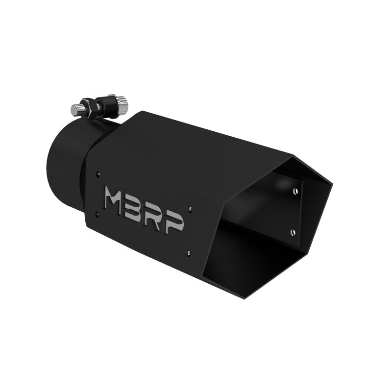 MBRP Universal 4in Hex Tip 3in Inlet 10in Length w/ Logo - Black Coated-SR1 Performance