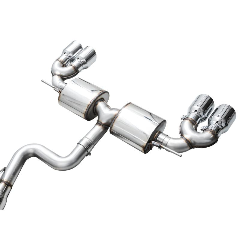 AWE MK8 Volkswagen Golf R 3in Touring Edition Quad Exhaust - Chrome Silver Tips-SR1 Performance