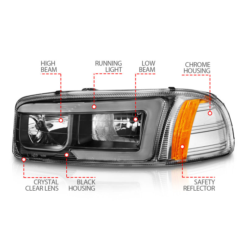 Anzo 99-17 GMC Sierra/Denali Headlights Black Amber (w/C Light Bars)-SR1 Performance