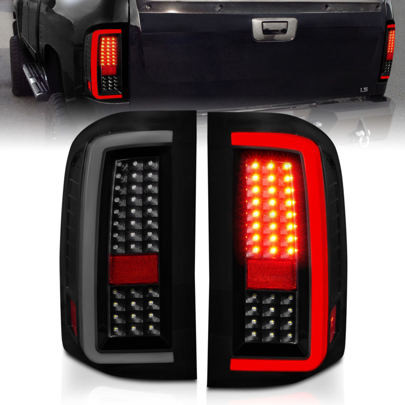 ANZO 2007-2013 Chevrolet Silverado1500/ 2500/ 3500 LED Tail Lights w/ Light Bar Black Housing Smoke-SR1 Performance