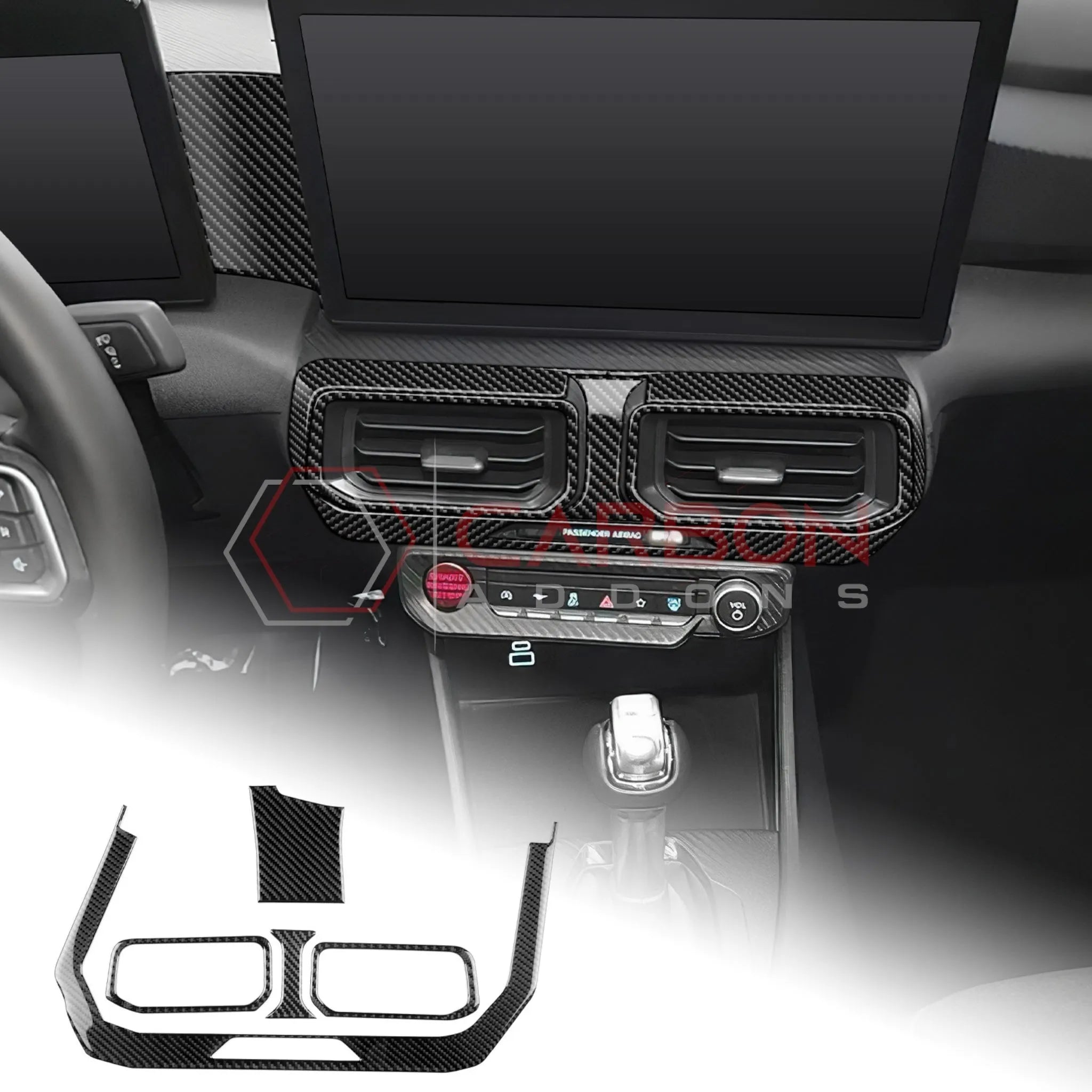 2024+ S650 Mustang Real Carbon Fiber Dash Center AC Vents Trim Overlays