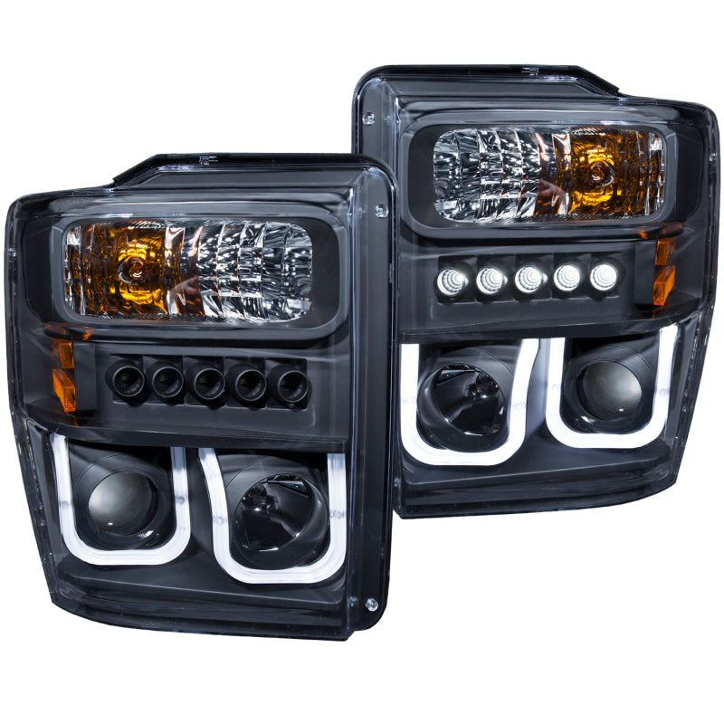 ANZO 2008-2010 Ford F-250 Projector Headlights w/ U-Bar Black-SR1 Performance