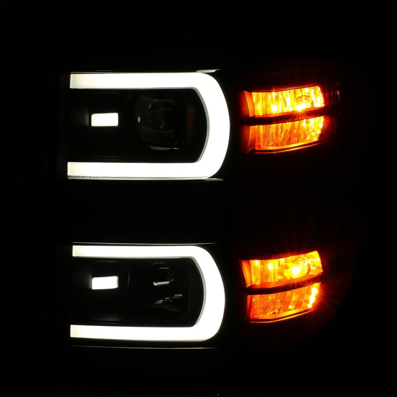 ANZO 14-15 Chevrolet Silverado 1500 Projector Headlights w/ Plank Style Switchback Black w/ Amber-SR1 Performance
