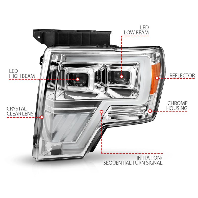 ANZO 09-14 Ford F-150 Full LED Proj Headlights w/Initiation Feature - Chrome-SR1 Performance