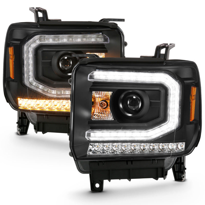 ANZO 2016-2019 Gmc Sierra 1500 Projector Headlight Plank Style Black w/ Sequential Amber Signal-SR1 Performance
