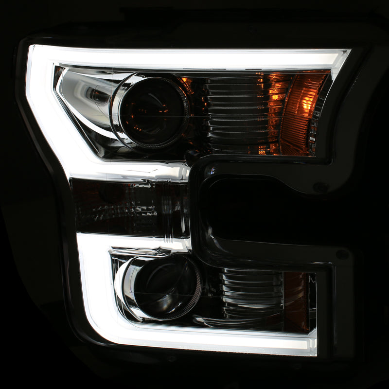 ANZO 2015-2016 Ford F-150 Projector Headlights w/ Plank Style Design Chrome w/ Amber-SR1 Performance