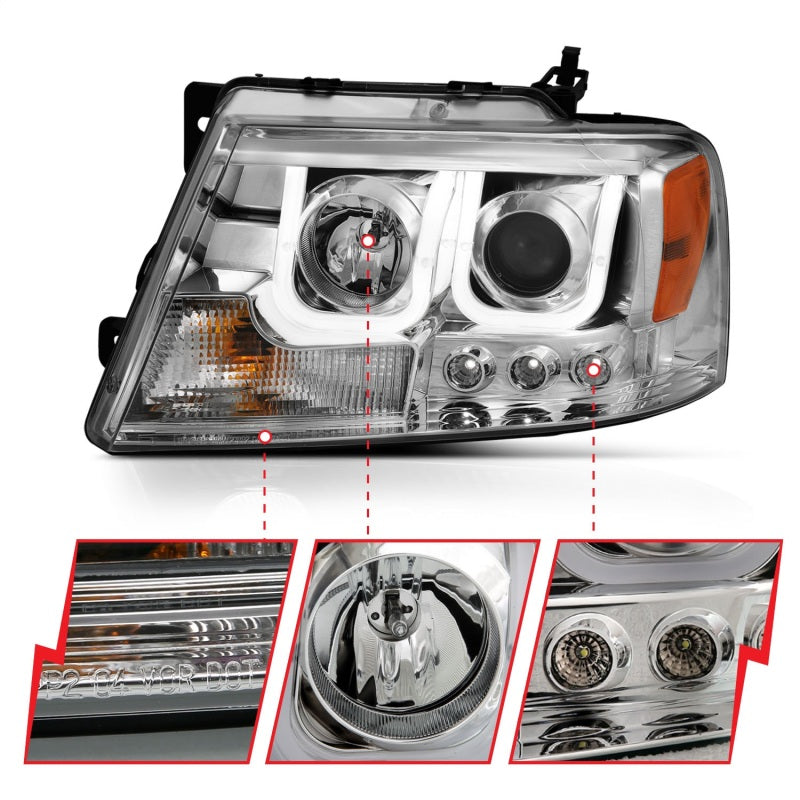 ANZO 2004-2008 Ford F-150 Projector Headlights w/ U-Bar Chrome-SR1 Performance
