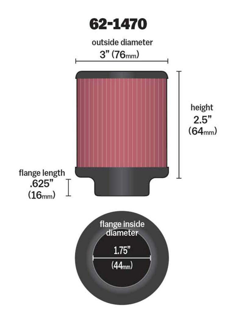 K&N 1.75 inch Vent 3 inch D 2.5 inch H Air Filter - Rubber Top-SR1 Performance