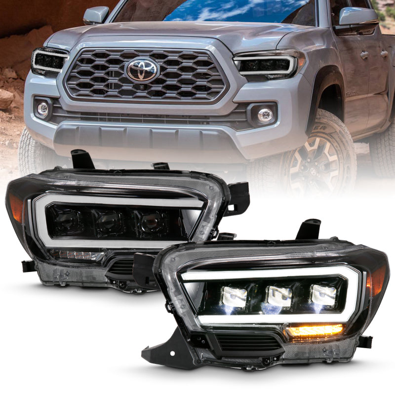ANZO 2016-2018 Toyota Tacoma LED Projector Headlights Plank Style Black w/ Amber-SR1 Performance