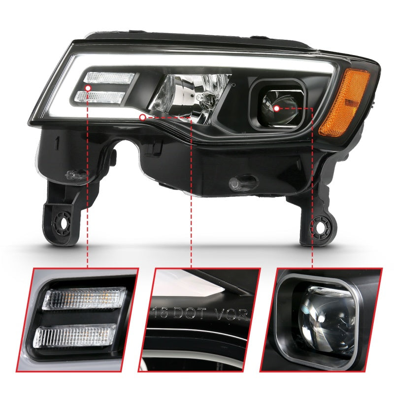 ANZO 2017-2018 Jeep Grand Cherokee Projector Headlights w/ Plank Style Switchback - Black w/ Amber-SR1 Performance