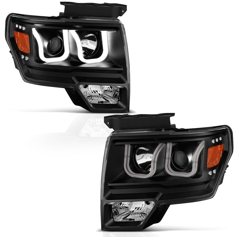 ANZO 2009-2014 Ford F-150 Projector Headlights w/ U-Bar Black-SR1 Performance