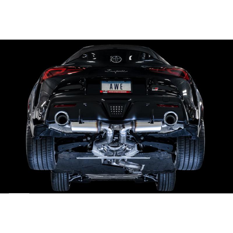 AWE 2020 Toyota Supra A90 Resonated Touring Edition Exhaust - 5in Chrome Silver Tips-SR1 Performance