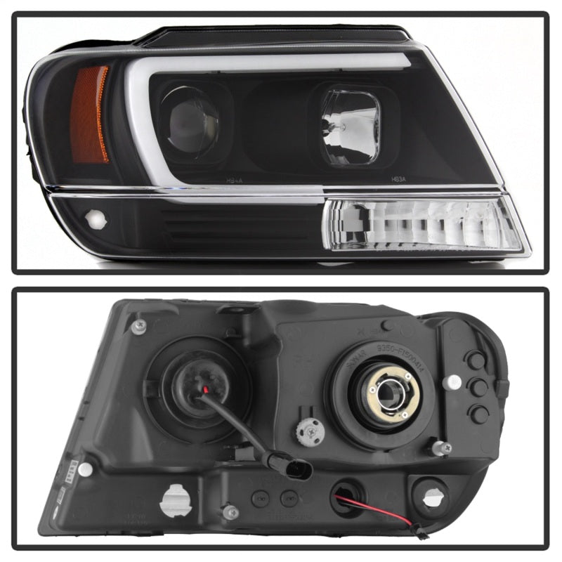 Spyder 99-04 Jeep Grand Cherokee Projector Headlights - Light Bar DRL LED - Black-SR1 Performance