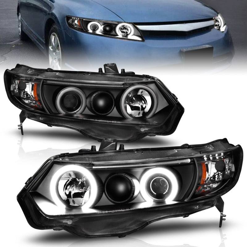 ANZO 2006-2011 Honda Civic Projector Headlights w/ Halo Black (CCFL)-SR1 Performance