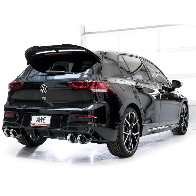 AWE MK8 Volkswagen Golf R 3in Track Edition Quad Exhaust - Chrome Silver Tips-SR1 Performance