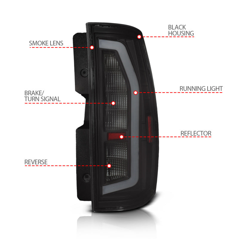 Anzo 07-14 Chevrolet Suburban / GMC Yukon Black Full LED Tail Light Assembly with Smoke Lens