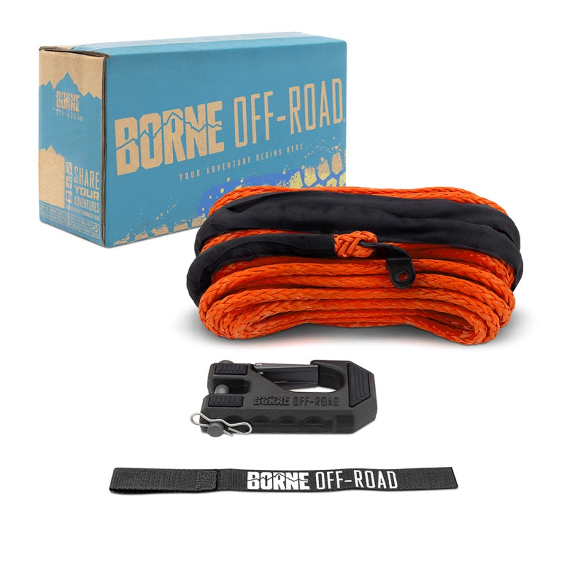 Borne Off-Road Winch Hook with 3/8 Inch Rope and Hand Strap - Orange