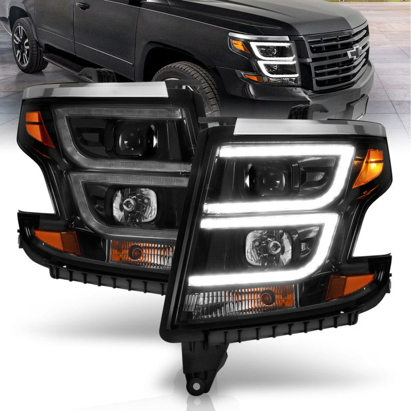 ANZO 2015-2020 Chevy Tahoe Projector Headlights Plank Style Black w/DRL-SR1 Performance