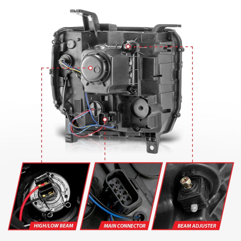 ANZO 14-15 GMC Sierra 1500/2500HD/3500HD Plank Style Projector Headlight - Chrome Housing-SR1 Performance