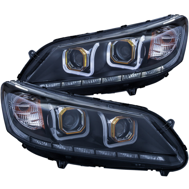 ANZO 2013-2015 Honda Accord Projector Headlights w/ U-Bar Black-SR1 Performance