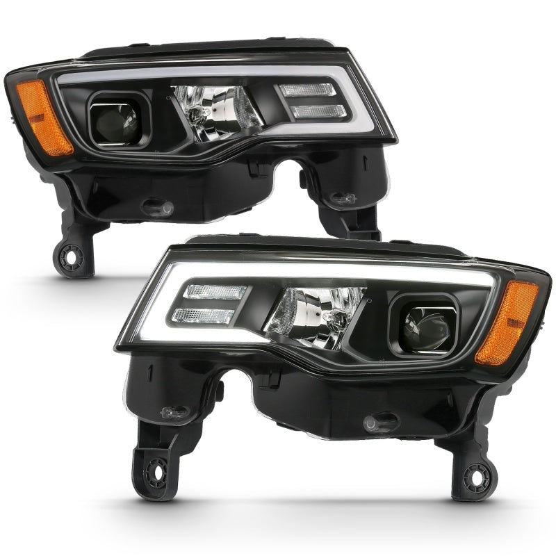 ANZO 2017-2018 Jeep Grand Cherokee Projector Headlights w/ Plank Style Switchback - Black w/ Amber-SR1 Performance