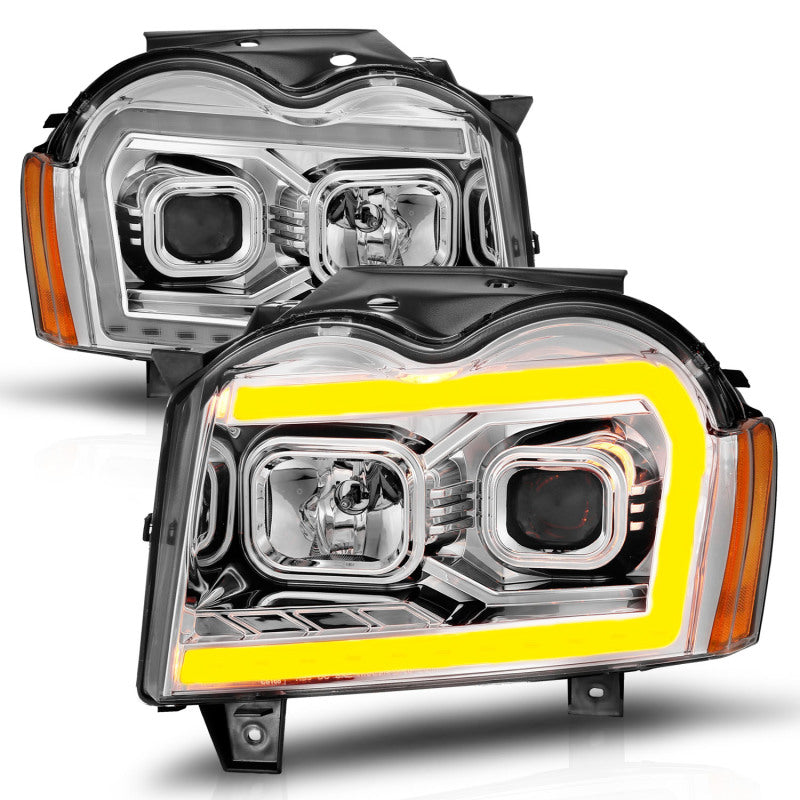 ANZO 05-07 Jeep Grand Cherokee Projector Headlights - w/ Light Bar Switchback Chrome Housing-SR1 Performance