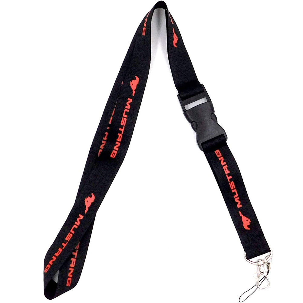 Ford Mustang Lanyard Neck Strap Key Chain - Black with Red Logo-SR1 Performance
