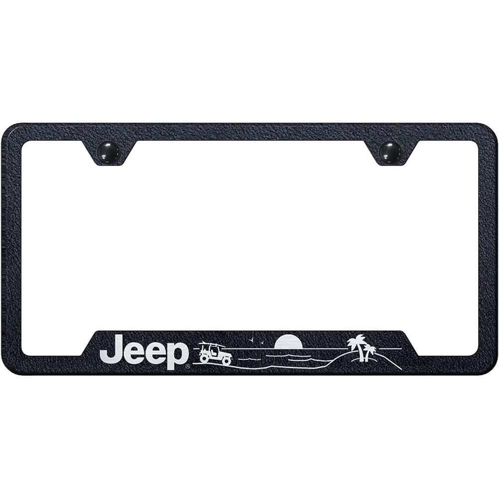 Jeep Cut Out License Plate Frame - Rugged Black with Laser Etched Beach Logo-SR1 Performance