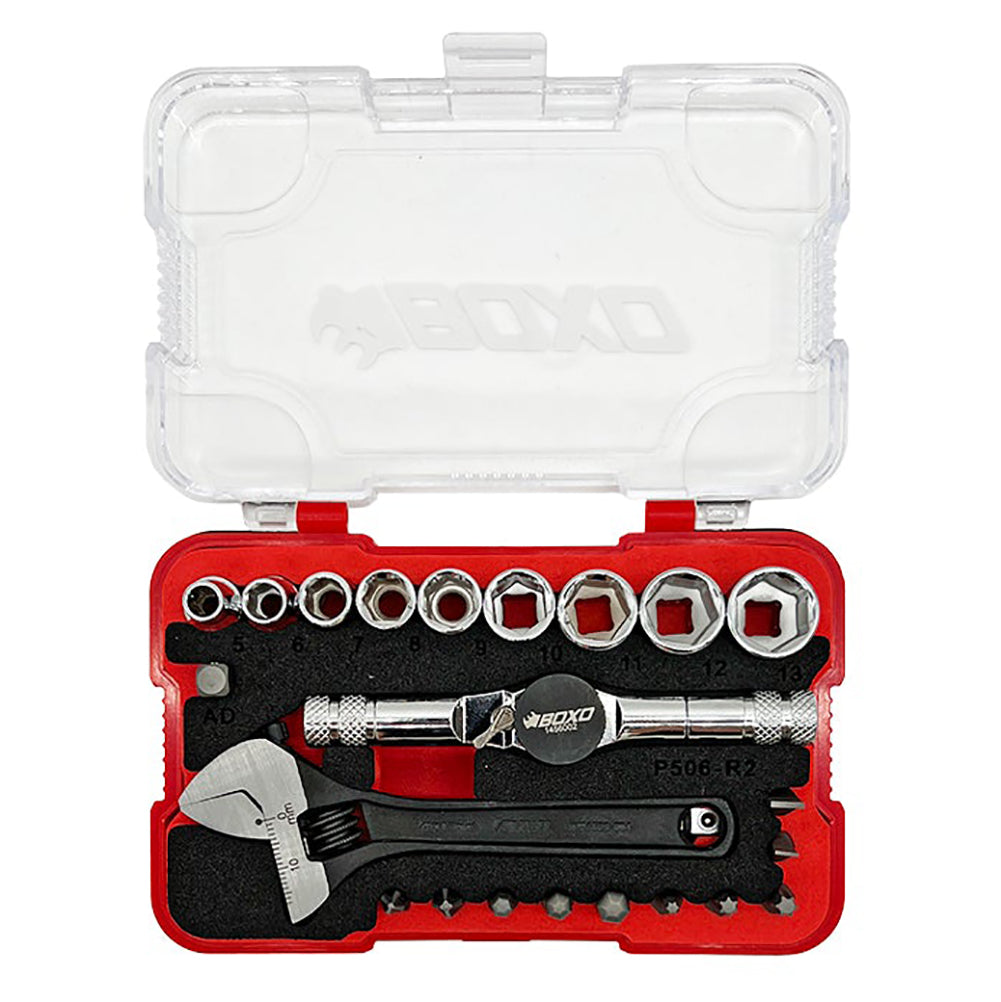 BOXO USA 23 Piece Multi Driver T-Handle Socket Bit Set : Handy Compact Tool Box Kit-SR1 Performance