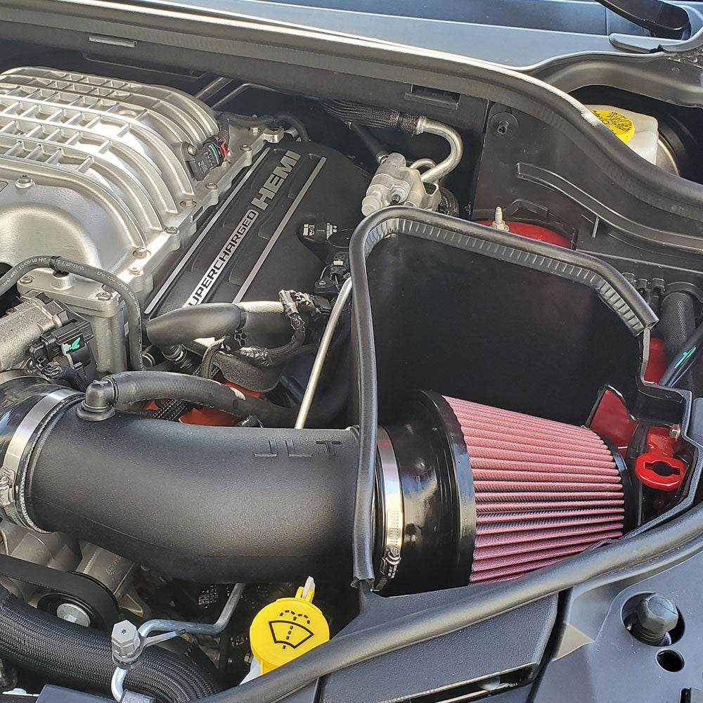 JLT COLD AIR INTAKE FOR 2021-2025 DODGE DURANGO HELLCAT - S&B installed in the engine compartment of a vehicle