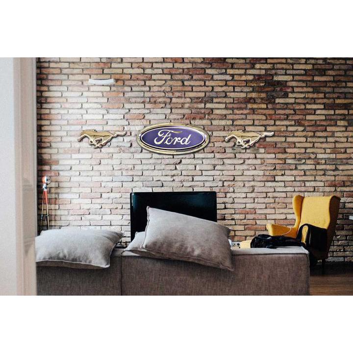 Ford Mustang Horse Emblem Stainless Steel Wall Hanging Sign - Chrome : 18" x 7"-SR1 Performance