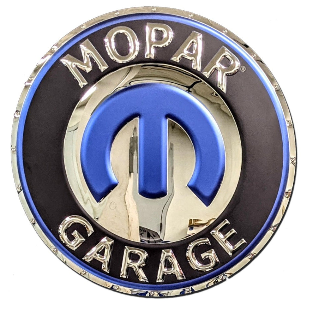 Mopar Garage Omega M Stainless Steel Wall Hanging Sign - Blue/Chrome : 22"-SR1 Performance