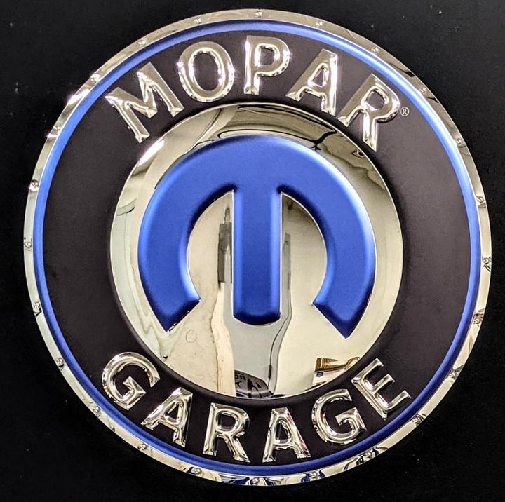 Mopar Garage Omega M Stainless Steel Wall Hanging Sign - Blue/Chrome : 22"-SR1 Performance