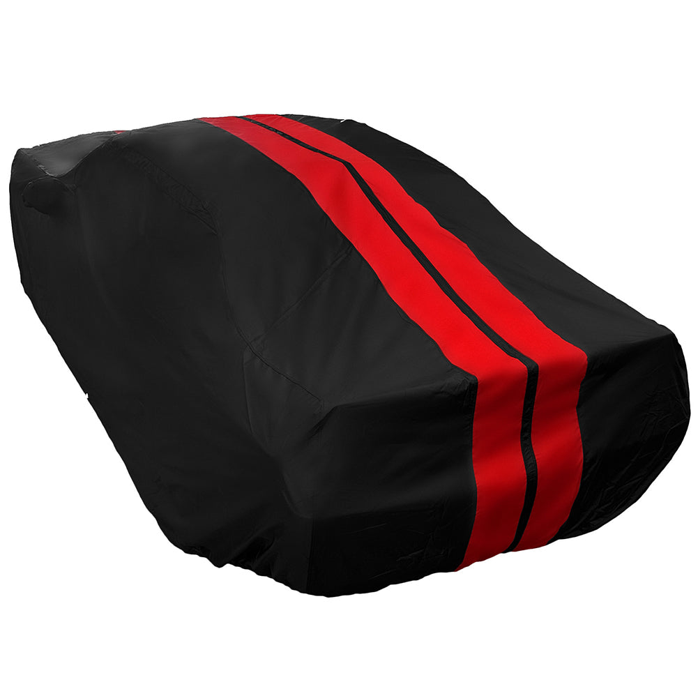 2008-2023 Dodge Challenger Ultraguard Plus Car Cover - 300D Indoor/Outdoor Protection - Black with Red Stripes-SR1 Performance
