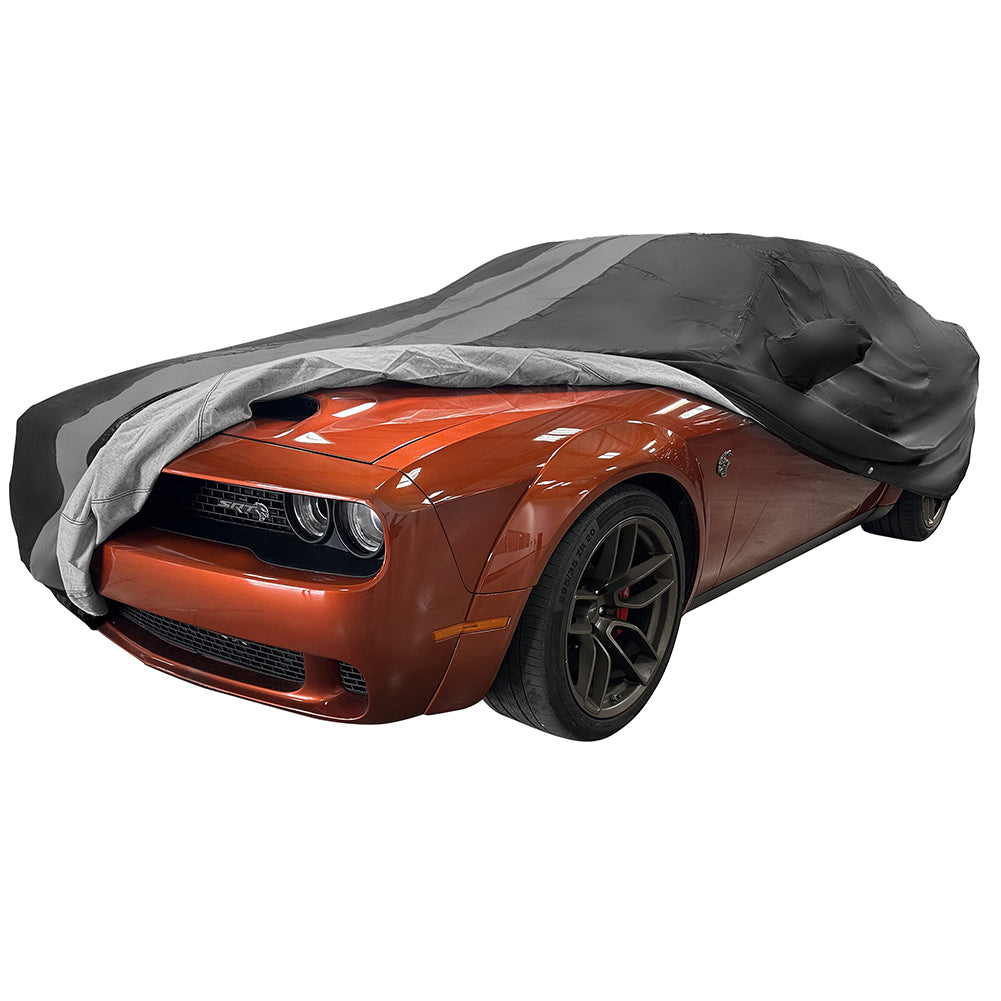 2008-2023 Dodge Challenger Ultraguard Plus Car Cover - 300D Indoor/Outdoor Protection - Black with Gray Stripes-SR1 Performance