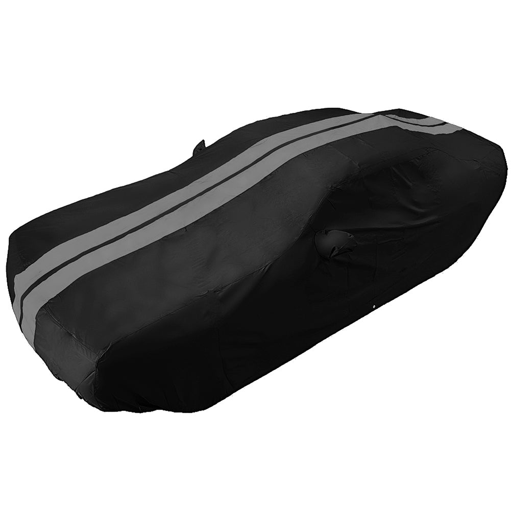 2008-2023 Dodge Challenger Ultraguard Plus Car Cover - 300D Indoor/Outdoor Protection - Black with Gray Stripes-SR1 Performance