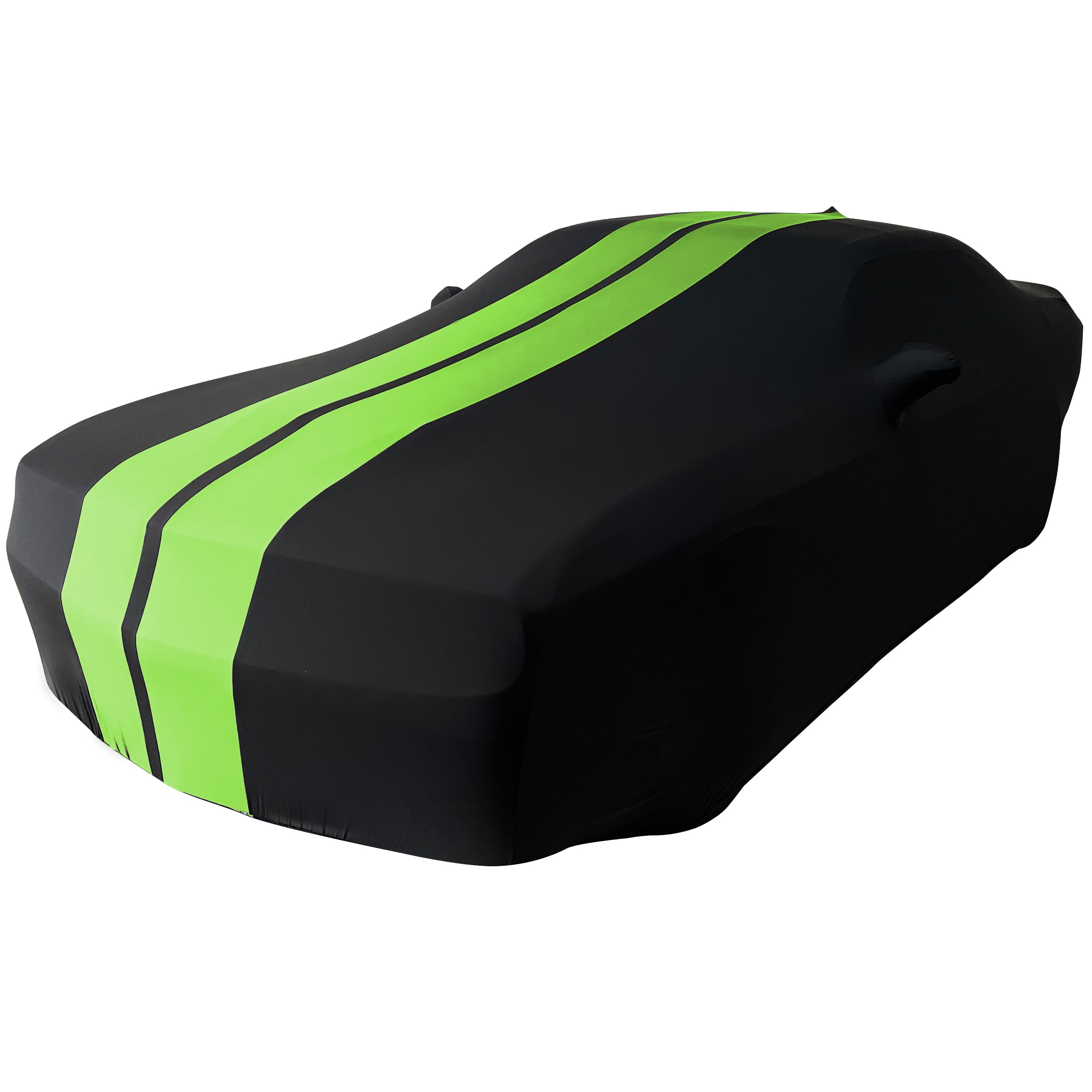 2008-2023 Dodge Challenger Ultraguard Stretch Satin Indoor Car Cover : Sport Series - Black with Green Stripes-SR1 Performance