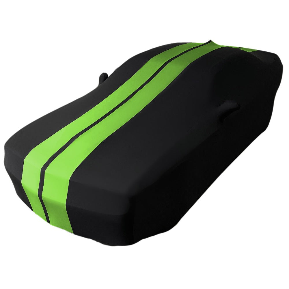 2008-2023 Dodge Challenger Ultraguard Stretch Satin Indoor Car Cover : Sport Series - Black with Green Stripes-SR1 Performance