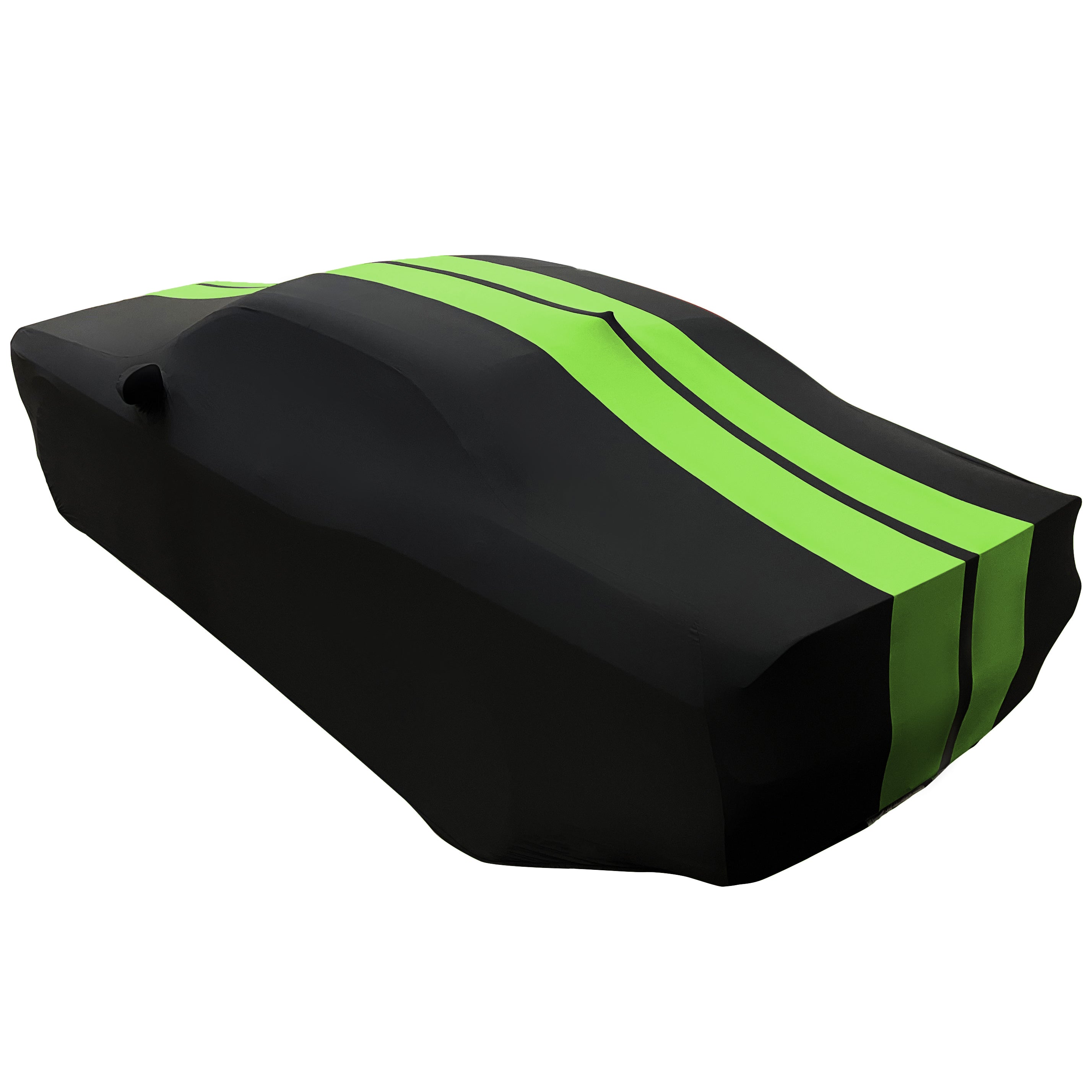 2008-2023 Dodge Challenger Ultraguard Stretch Satin Indoor Car Cover : Sport Series - Black with Green Stripes-SR1 Performance