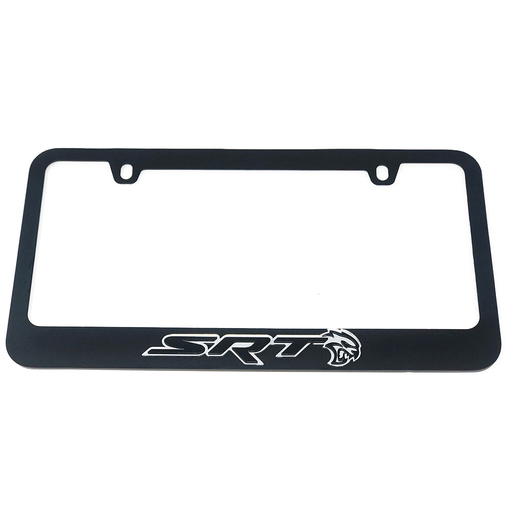 Dodge SRT Hellcat License Plate Frame - Black with Mirrored Logo-SR1 Performance