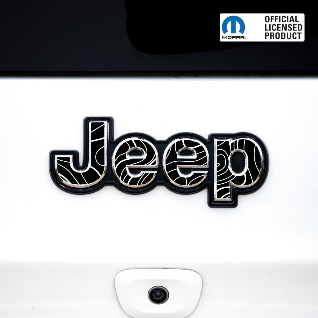 Jeep Emblem Overlay Decals – Topographic Map Print | Fits Grand Cherokee, Cherokee, Compass, Renegade, Liberty, Patriot (Various Years)