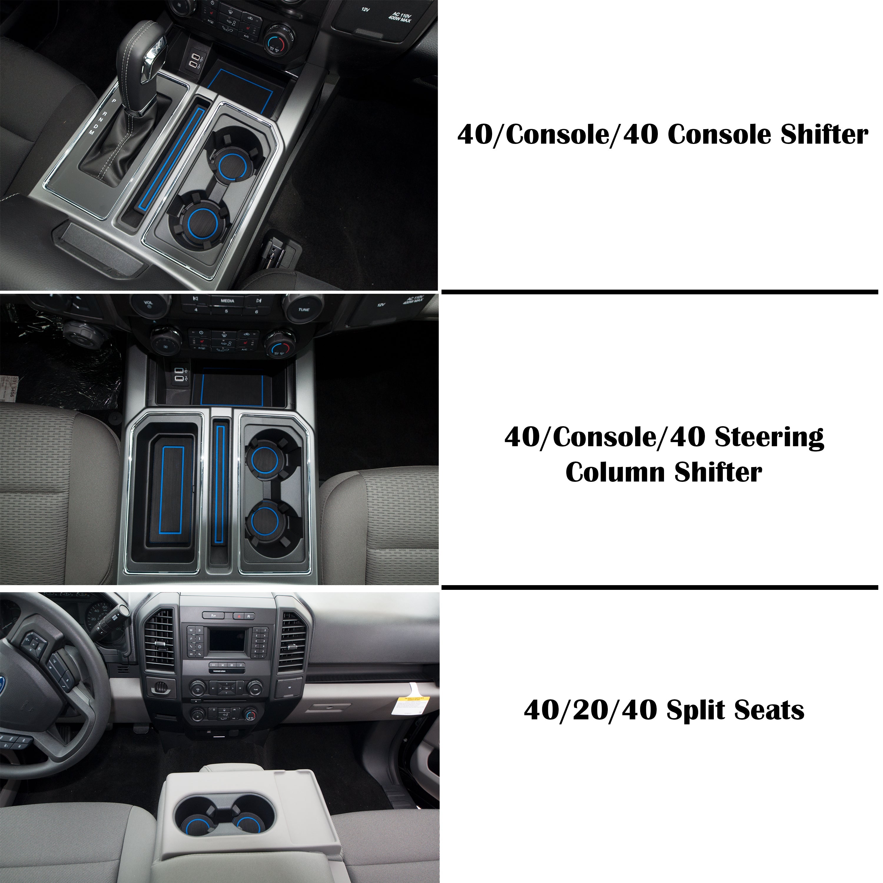 40/Console/40 Seats Console Shifter w/Center dash speaker Inserts Fits 2015-2016 Ford F-150 Black/Gray