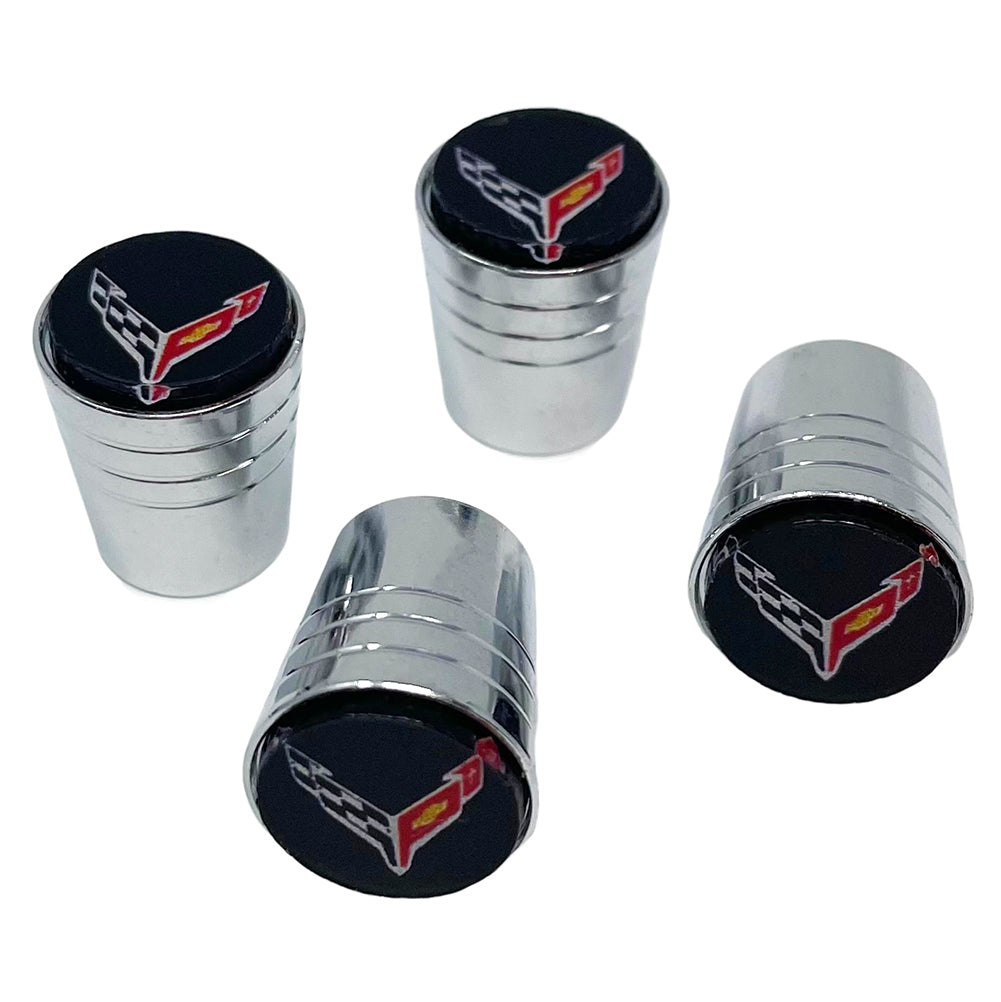 C8 Corvette Crossed Flags Logo Tapered Aluminum Valve Stem Caps-SR1 Performance