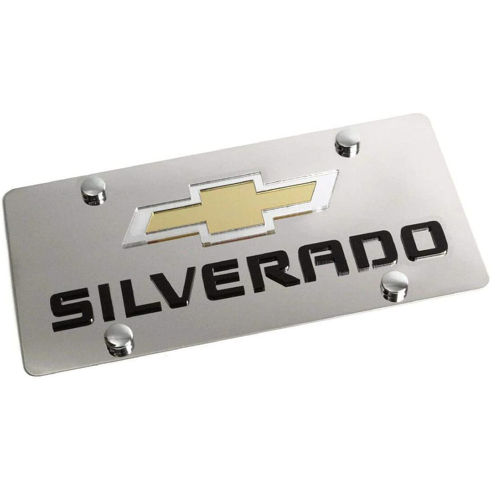 Chevrolet Silverado License Plate - Stainless Steel with Gold & Black Logo-SR1 Performance